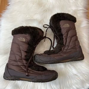The North Face Nuptse Goosedown Brown Mid-Calf Winter Boots Women's Size 8.5